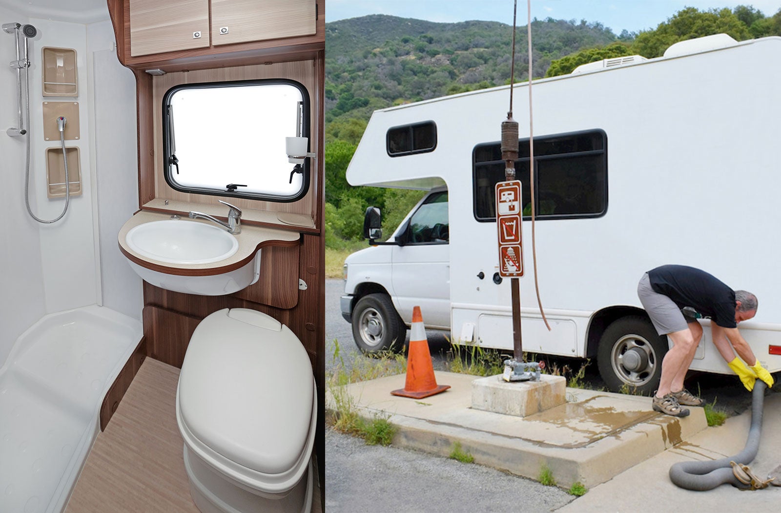 Portable RV/camper toilet and holding tank setup in Parma Heights, Ohio