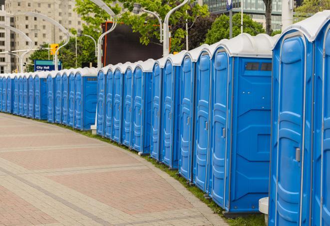 Seasonal porta potty units set up at a Parma Heights, Ohio venue