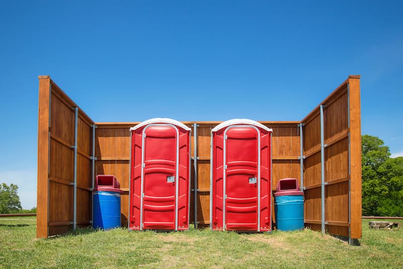 Short-term porta potty units staged for delivery in Parma Heights, Ohio